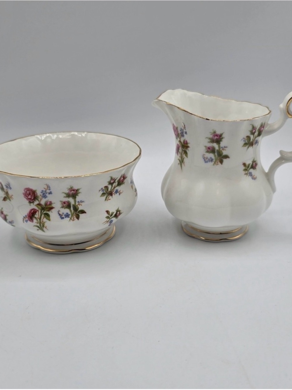 Royal Albert "Winsome" Sugar Bowl And Creamer Bine China England Vtg Set